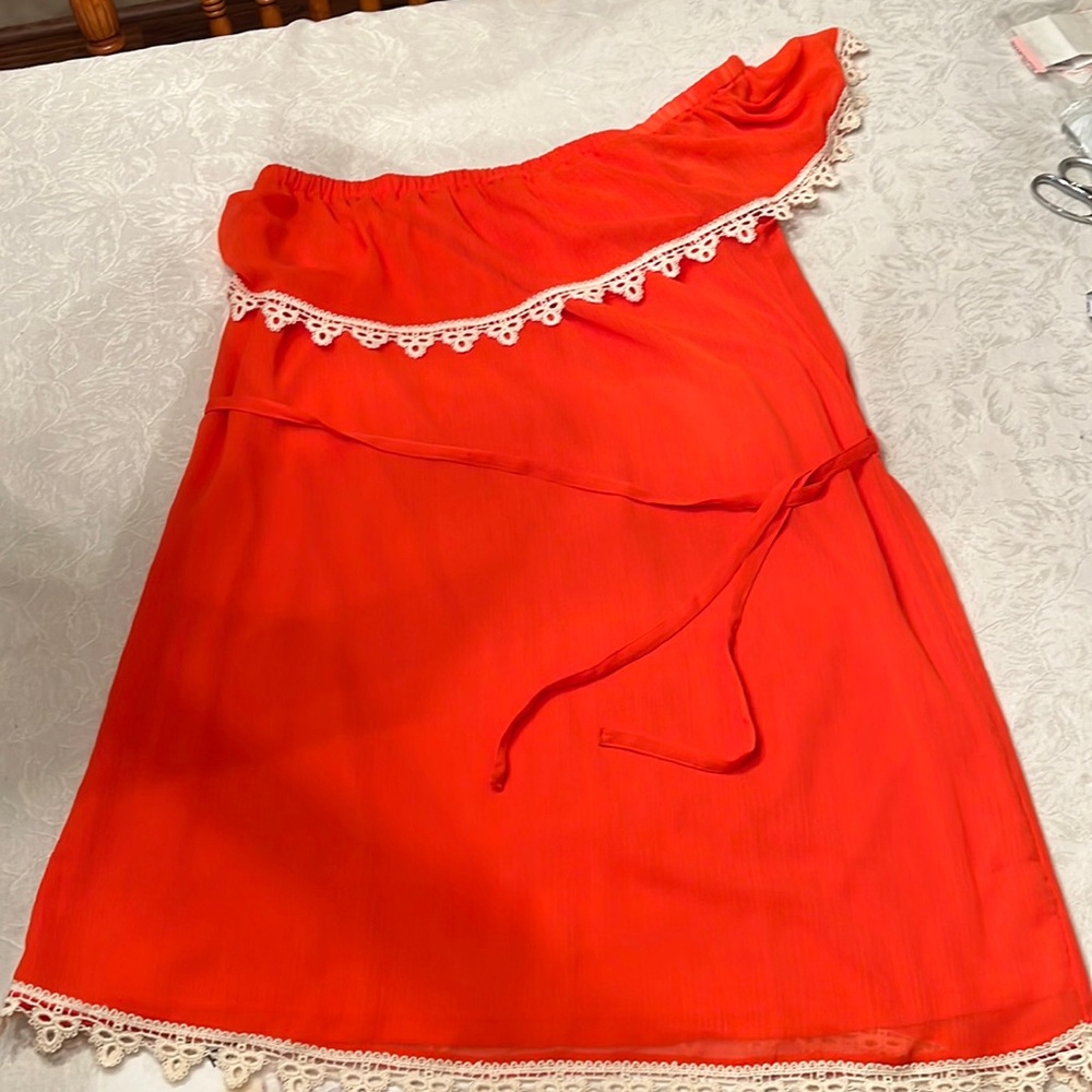 One Shoulder Crepe Orange Dress Sz L